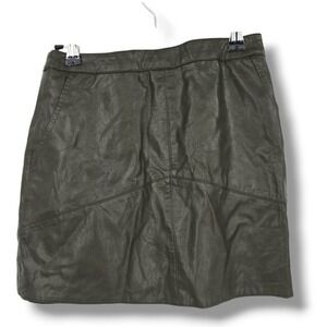 Jun &‎ Ivy Faux Leather Mini Skirt Olive Green Zipper Back XS